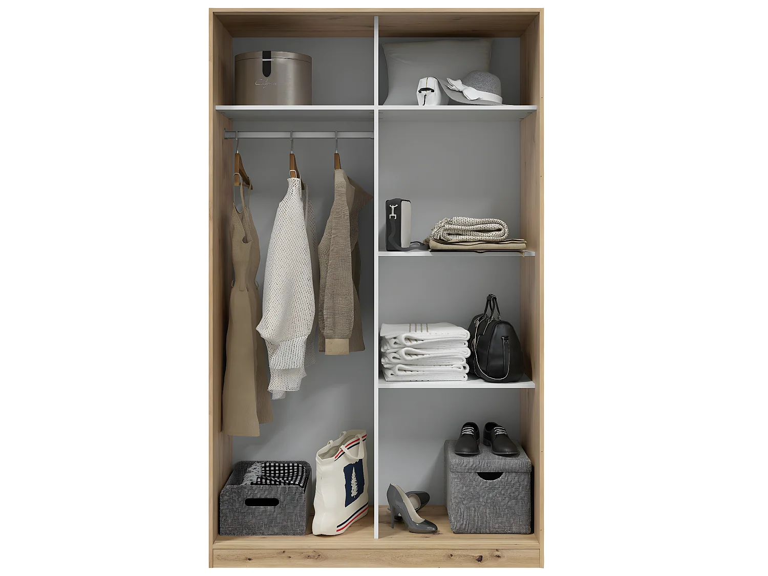 Armoire, placard  avec 2 portes coulissantes coloris chêne nordique  -  longueur 120 x hauteur 200 x profondeur 50 cm