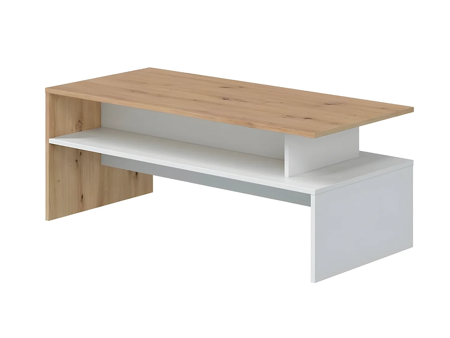 Table basse coloris blanc artic, chêne nordique  - longueur 108 x hauteur 43 x profondeur  50 cm