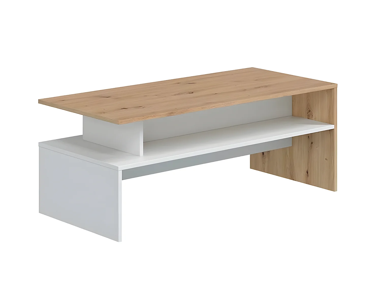 Table basse coloris blanc artic, chêne nordique  - longueur 108 x hauteur 43 x profondeur  50 cm