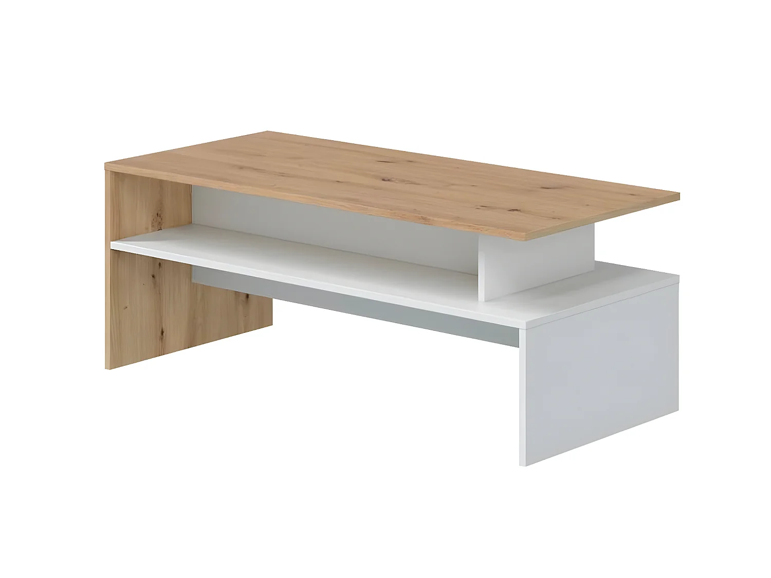 Table basse coloris blanc artic, chêne nordique  - longueur 108 x hauteur 43 x profondeur  50 cm