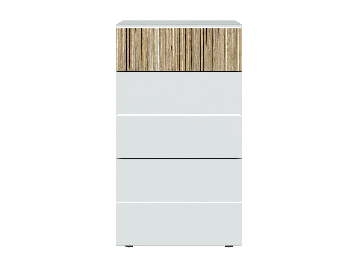 Chiffonnier, meuble de rangement  avec 5 tiroirs coloris blanc artic, naturel  - longueur 61 x hauteur 109 x profondeur 40 cm