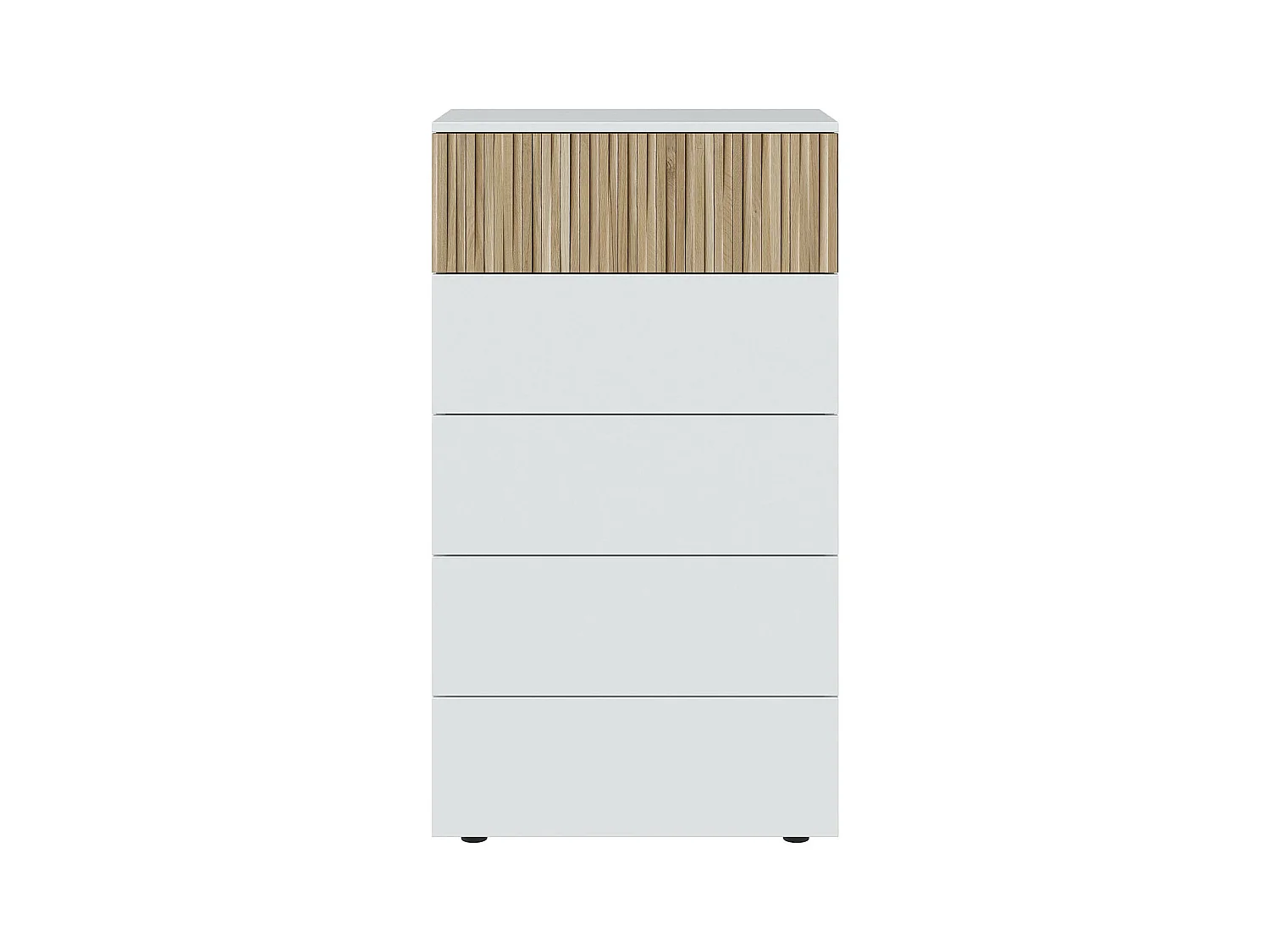 Chiffonnier, meuble de rangement  avec 5 tiroirs coloris blanc artic, naturel  - longueur 61 x hauteur 109 x profondeur 40 cm