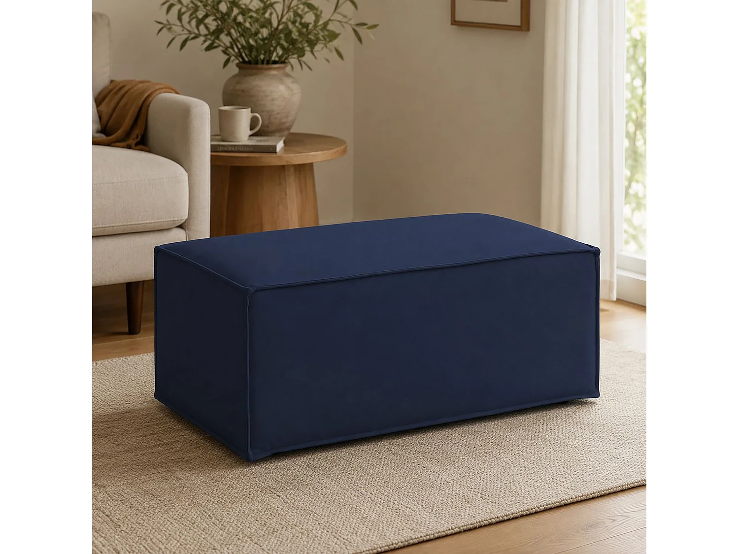 Pouf Dabdella, Pouf de salon, Fauteuil relaxant en tissu rembourré, 100% Made in Italy, 100x70h43 cm, Bleu