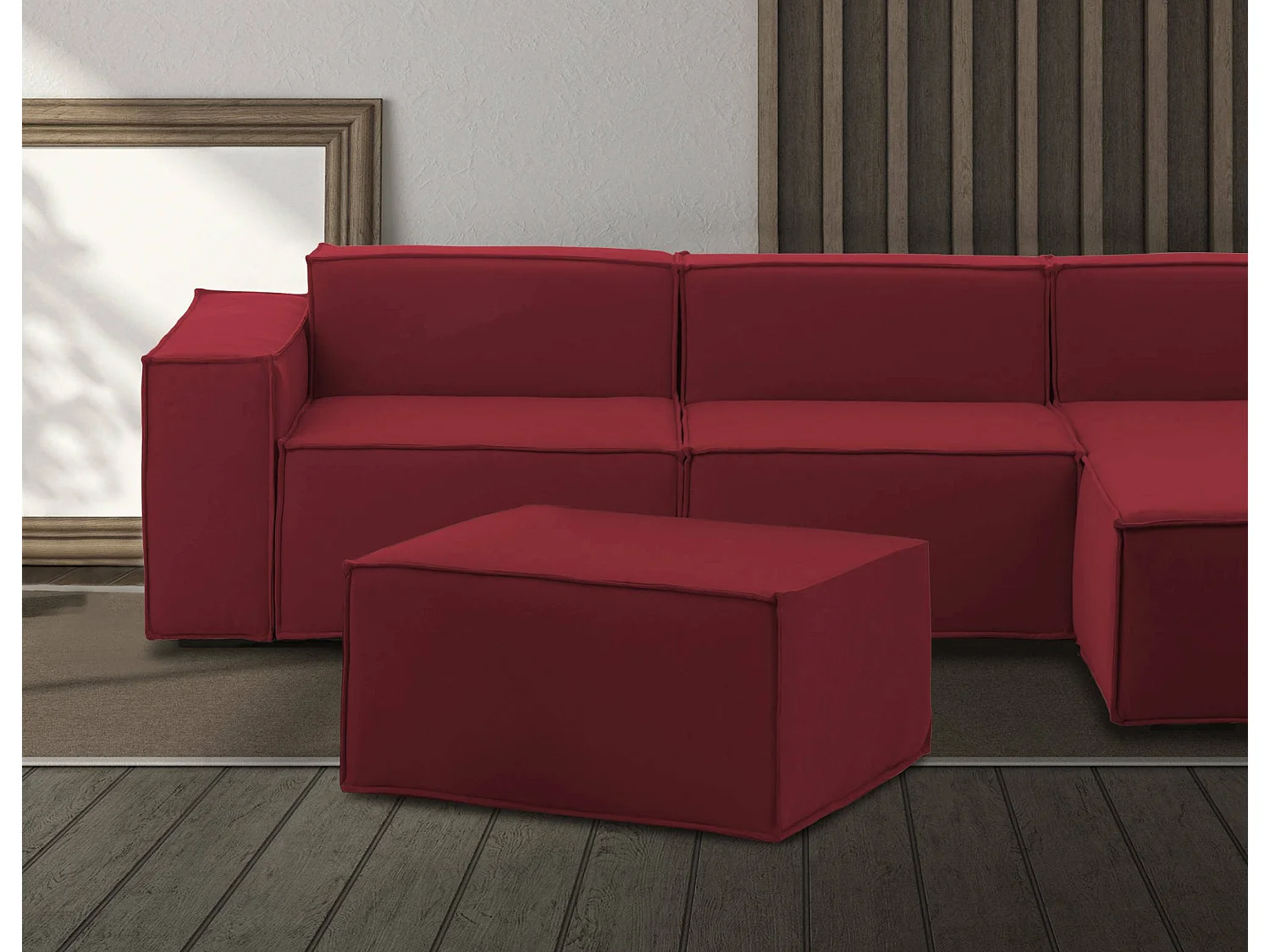 Puff Dpancar, Ottomane im Wohnzimmer, 100% Made in Italy, Relaxsessel aus gepolstertem Stoff, Cm 80x70h43, Rot