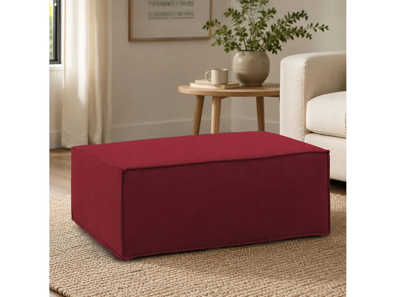 Pouf Dabdella, Pouf de salon, Fauteuil relaxant en tissu rembourré, 100% Made in Italy, 100x70h43 cm, Rouge