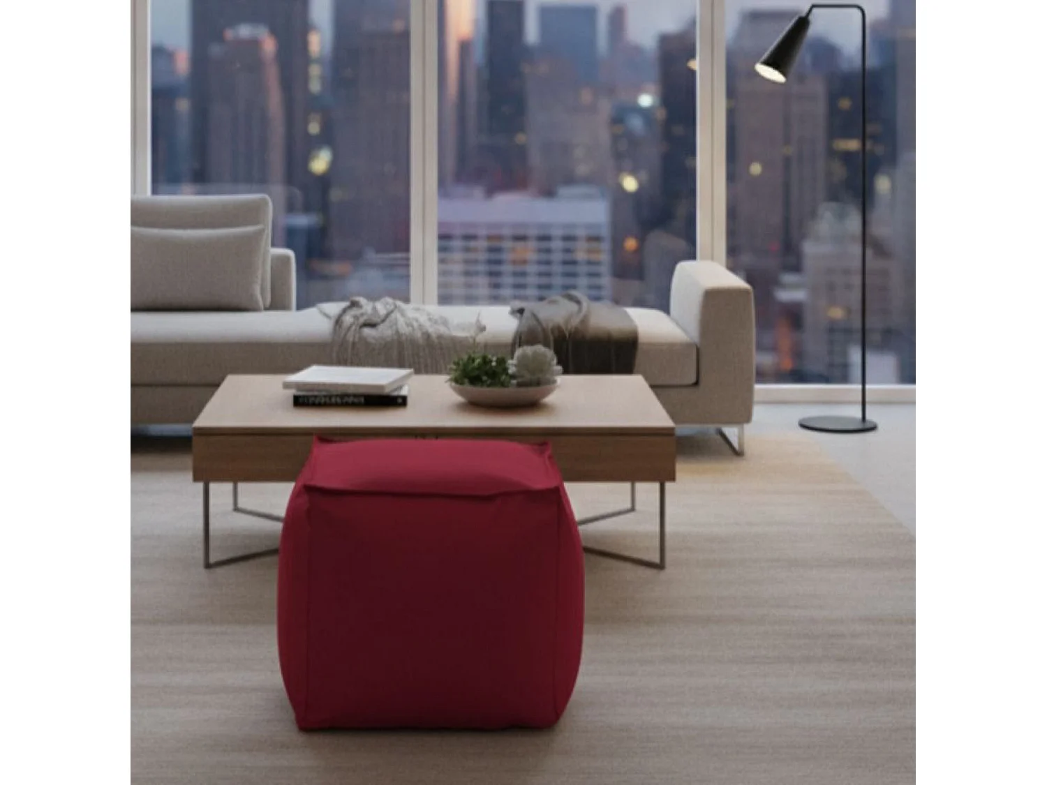 Dabbey poef, Multifunctionele poef, 100% Made in Italy, Ontspannende fauteuil in gewatteerde stof, 45x45h45 cm, Rood