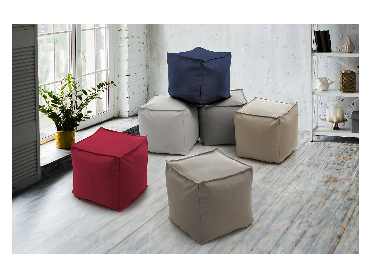 Pouf Dabbey, Pouf multifonctionnel, Fauteuil relaxant en tissu rembourré, 100% Made in Italy, 45x45h45 cm, Gris