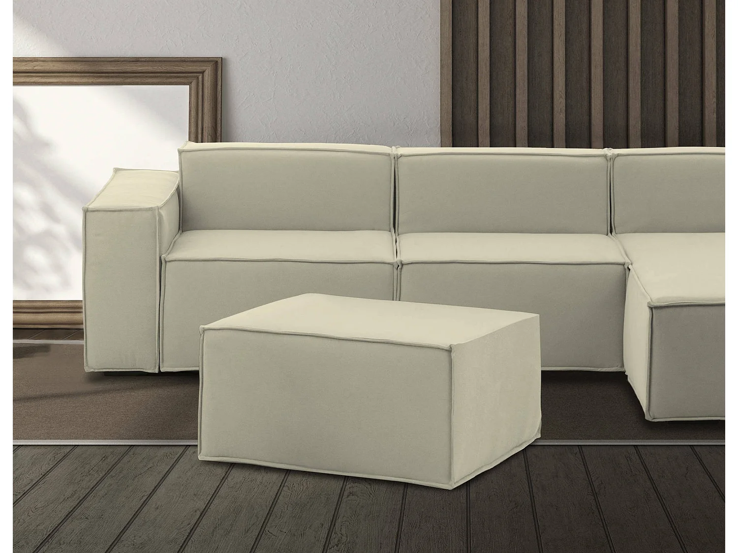 Pouf Dpancar, Pouf de salon, Fauteuil relaxant en tissu rembourré, 100% Made in Italy, 80x70h43 cm, Beige