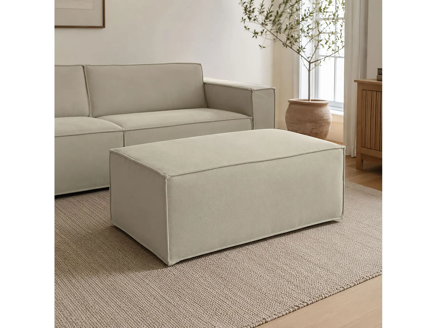 Pouf Dabdella, Pouf de salon, Fauteuil relaxant en tissu rembourré, 100% Made in Italy, 100x70h43 cm, Beige