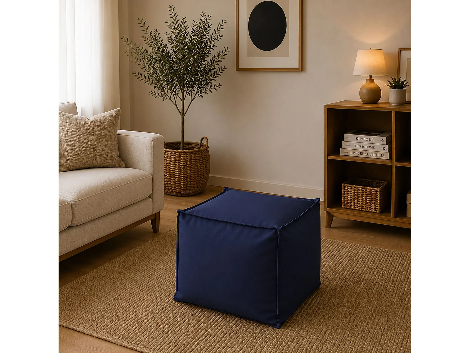 Pouf Dabbey, Pouf multifonctionnel, Fauteuil relaxant en tissu rembourré, 100% Made in Italy, 45x45h45 cm, Bleu