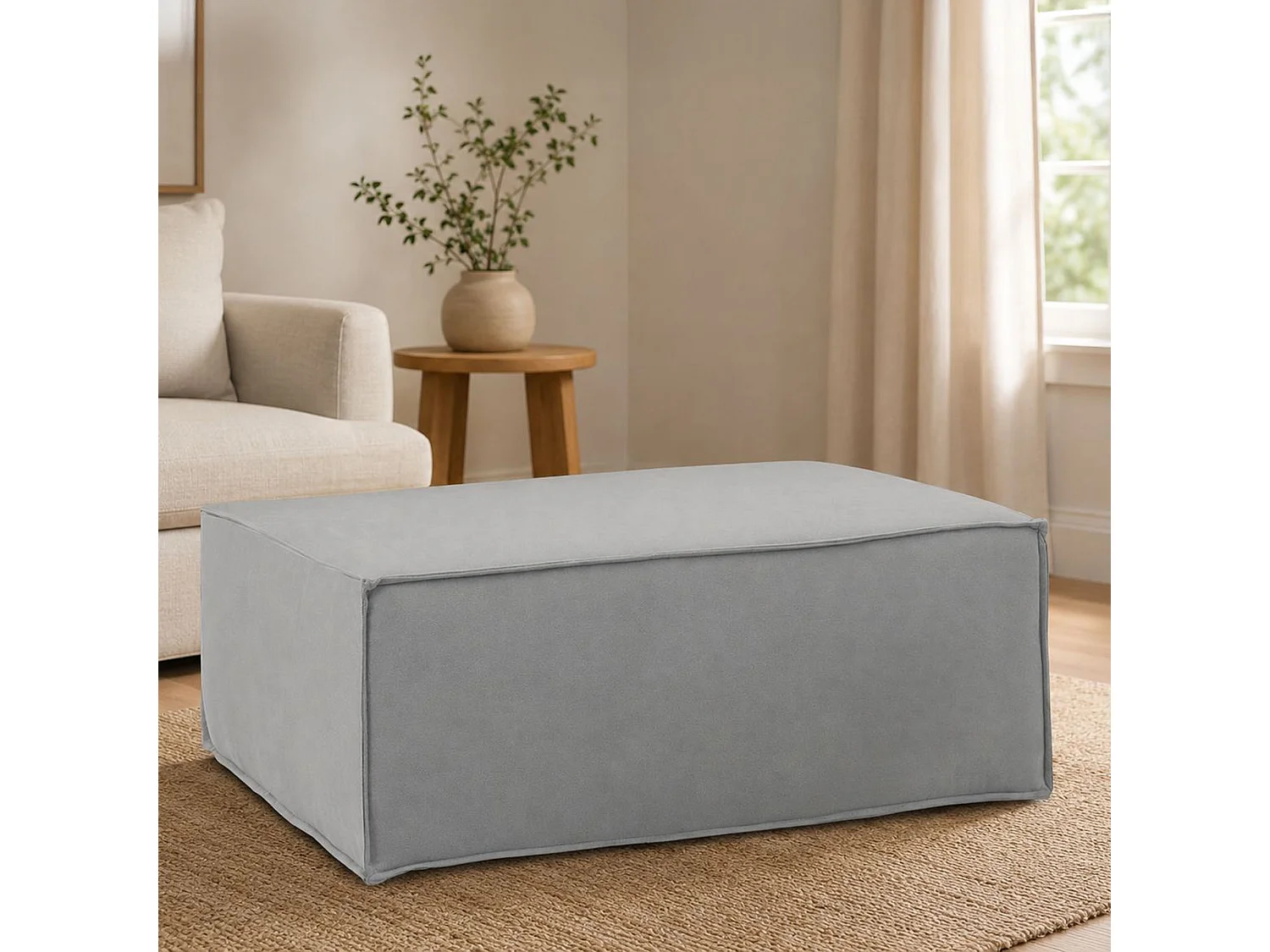 Pouf Dabdella, Pouf de salon, Fauteuil relaxant en tissu rembourré, 100% Made in Italy, 100x70h43 cm, Gris