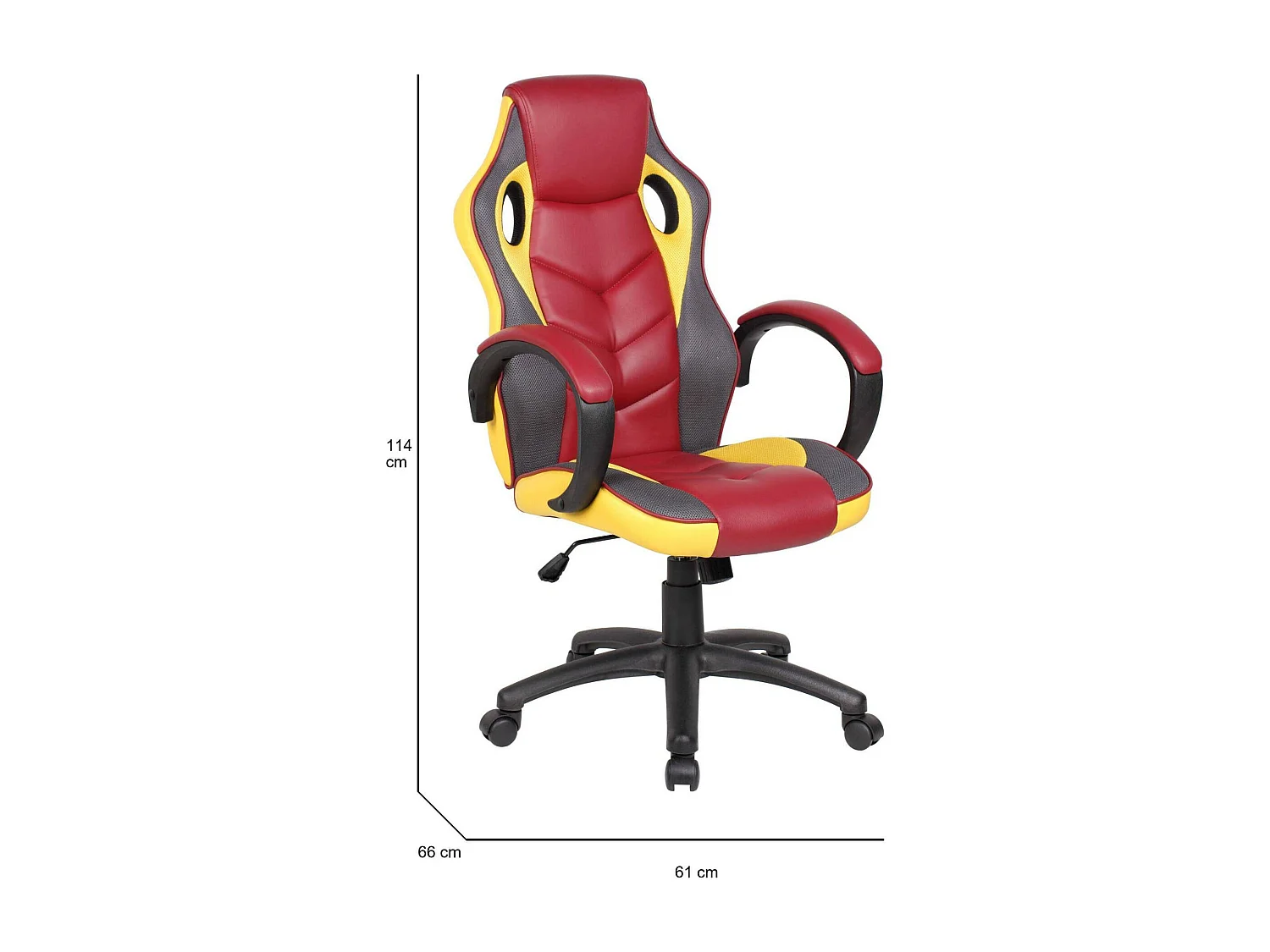 Caloundra gamingstoel, Gamefauteuil voor volwassenen, Bureaustoel, 66x61h104/114 cm, Rood en Geel