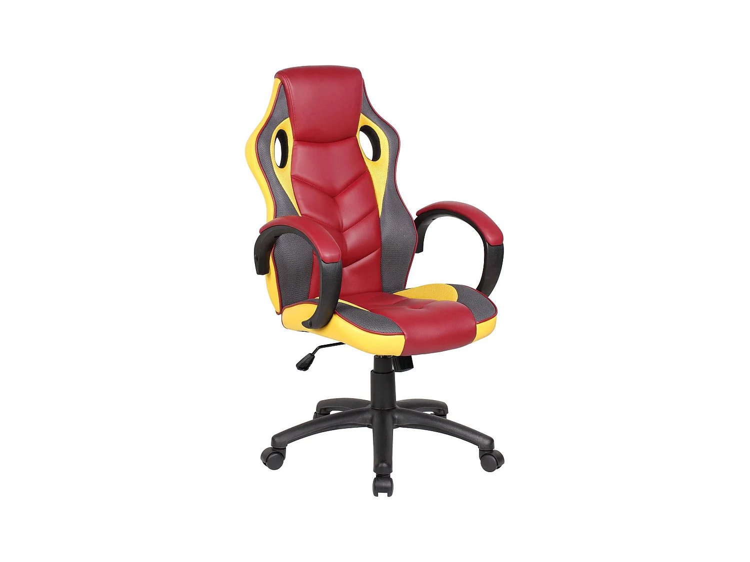 Chaise de jeu Caloundra, Fauteuil de jeu pour adultes, Chaise de bureau, 66x61h104/114 cm, Rouge et Jaune