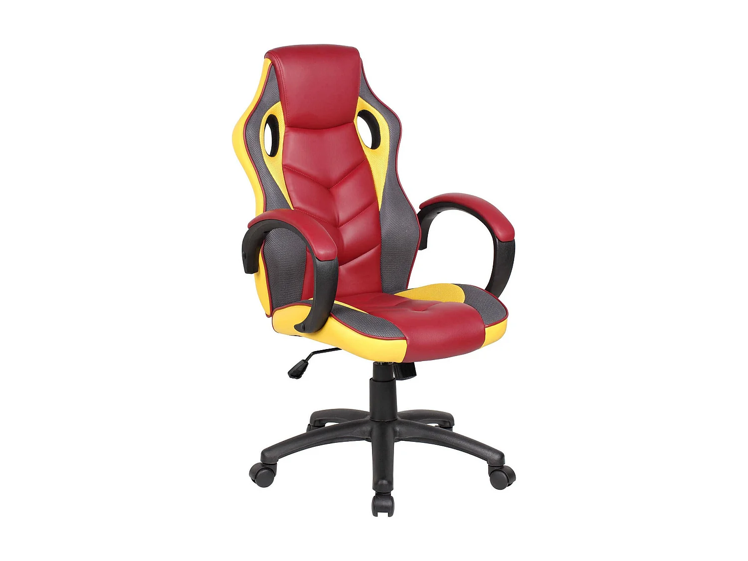 Chaise de jeu Caloundra, Fauteuil de jeu pour adultes, Chaise de bureau, 66x61h104/114 cm, Rouge et Jaune