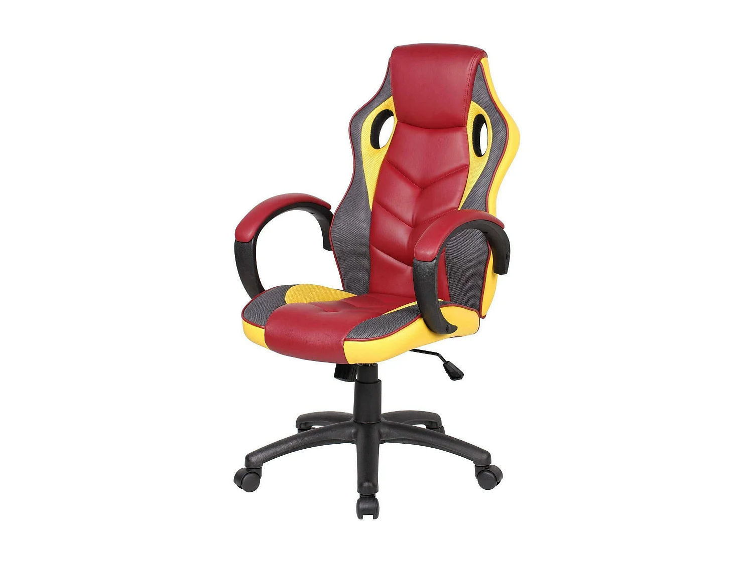 Chaise de jeu Caloundra, Fauteuil de jeu pour adultes, Chaise de bureau, 66x61h104/114 cm, Rouge et Jaune