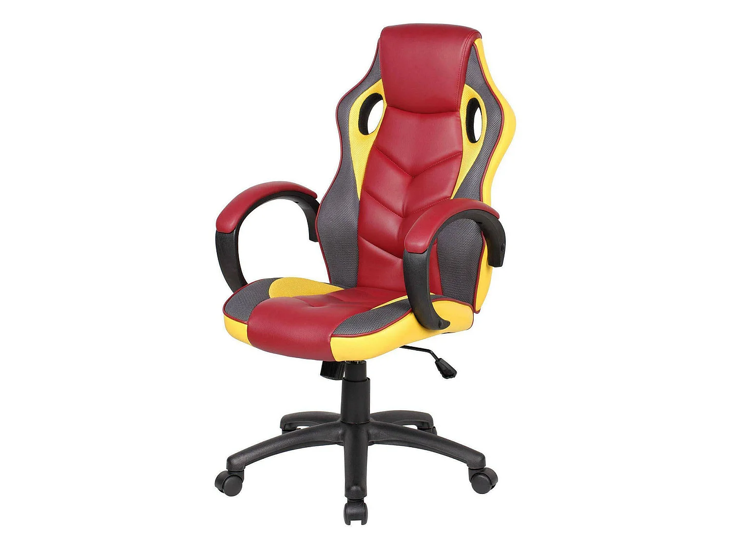 Chaise de jeu Caloundra, Fauteuil de jeu pour adultes, Chaise de bureau, 66x61h104/114 cm, Rouge et Jaune