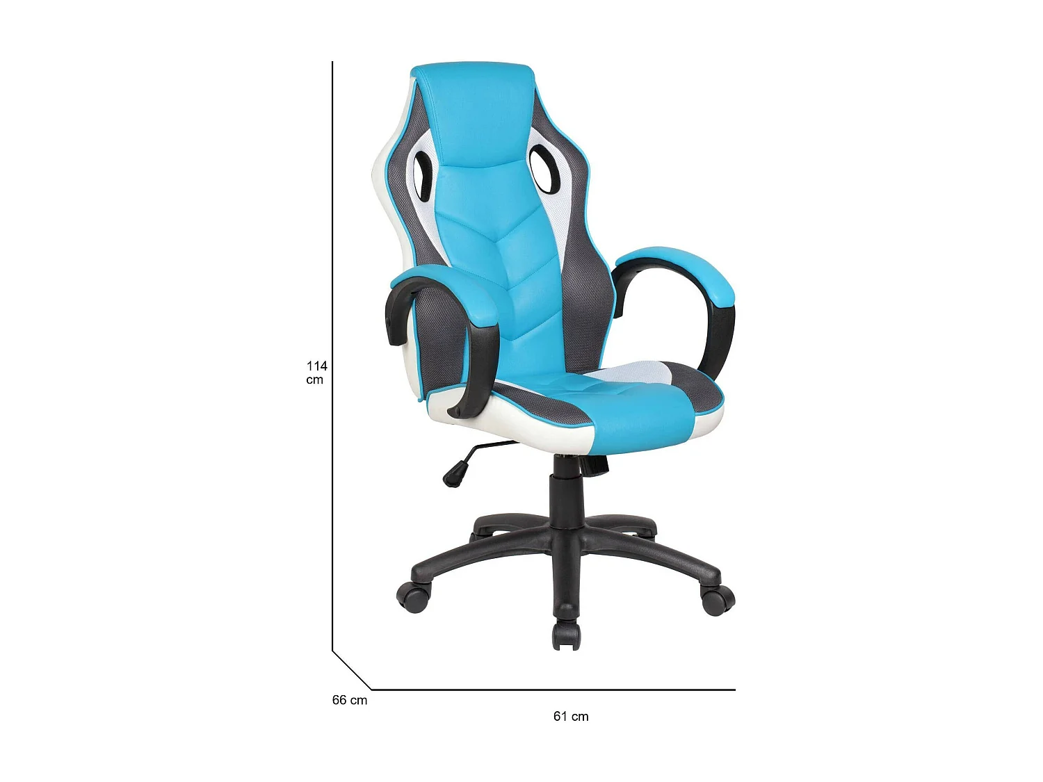 Caloundra gamingstoel, Gamefauteuil voor volwassenen, Bureaustoel, 66x61h104/114 cm, Lichtblauw en wit