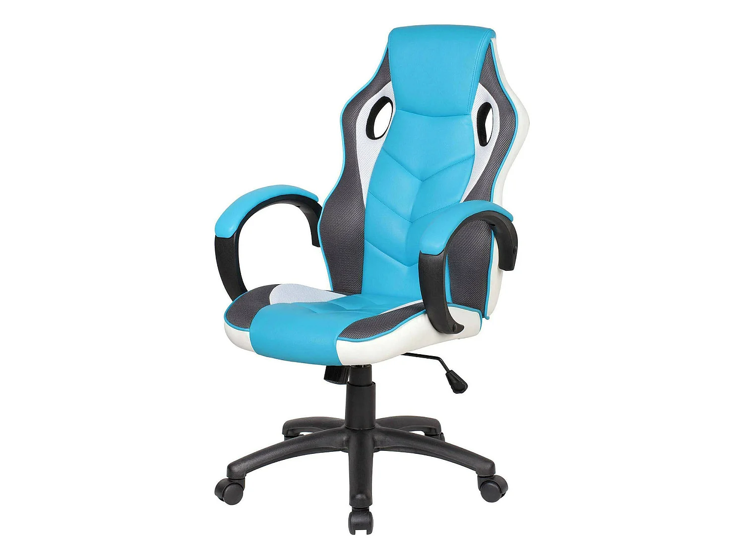 Chaise de jeu Caloundra, Fauteuil de jeu pour adultes, Chaise de bureau, 66x61h104/114 cm, Bleu ciel et Blanc