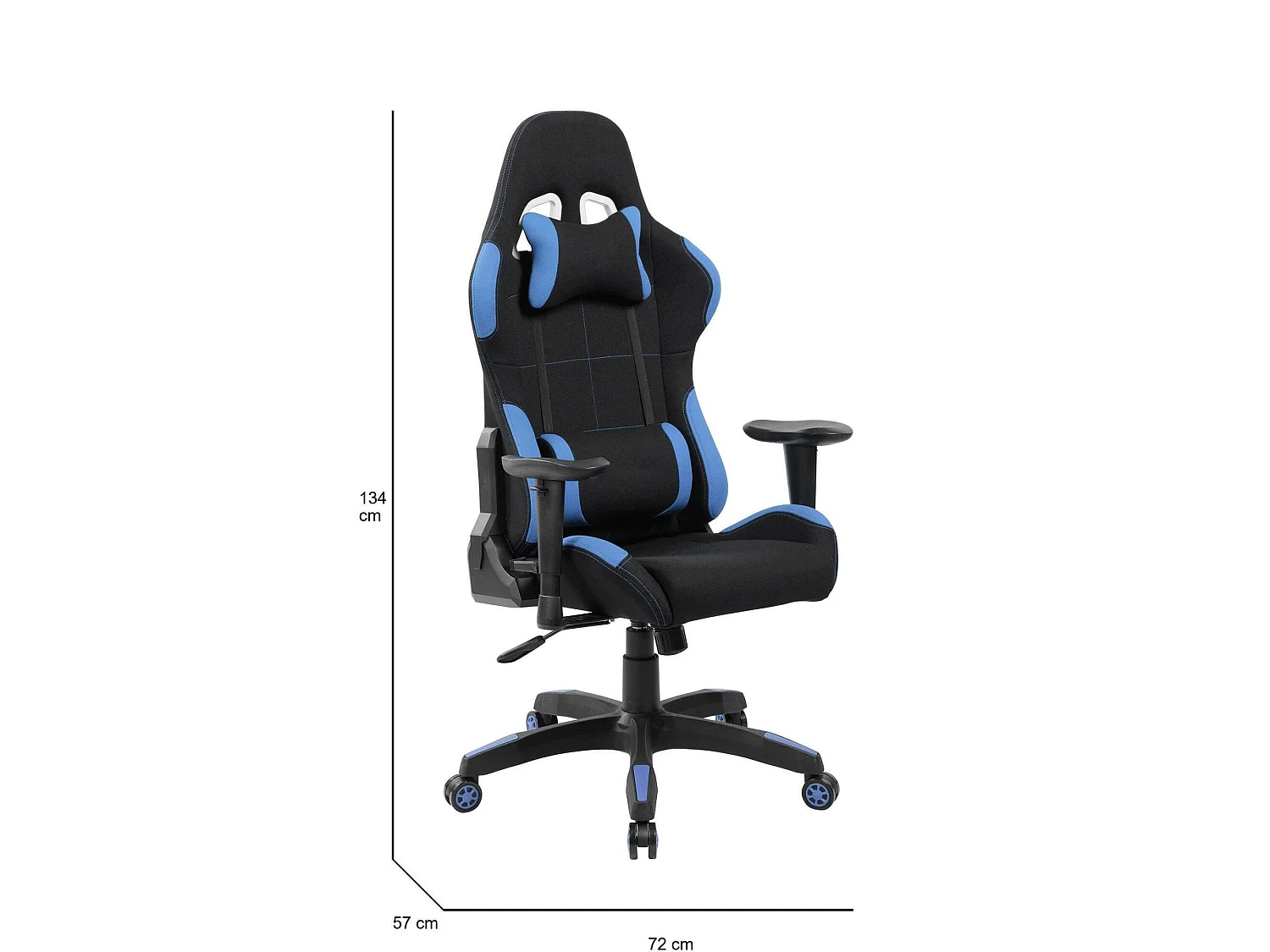 Chaise de jeu Bundaberg, Fauteuil de jeu pour adultes, Chaise de bureau, 57x72h124/134 cm, Noir et Bleu
