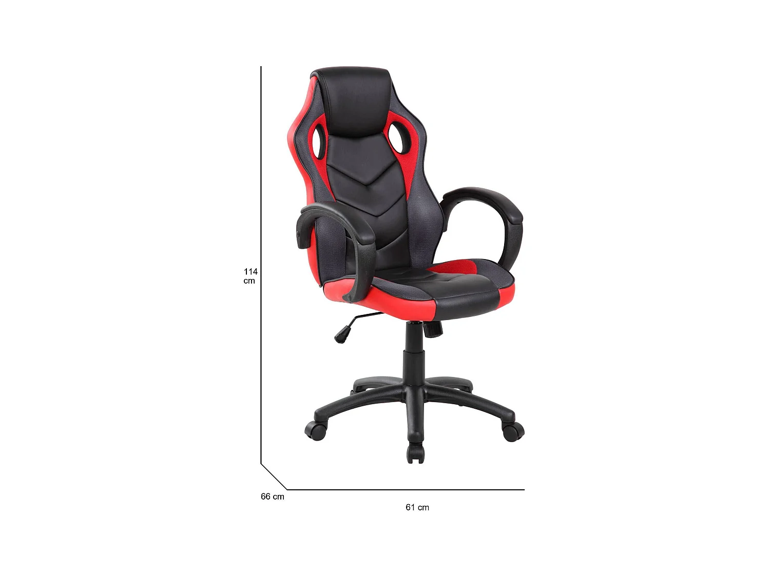 Gaming-Stühl Caloundra, Gaming-Sessel für Erwachsene, Schreibtischstuhl, 66x61h104/114 cm, Schwarz und Rot