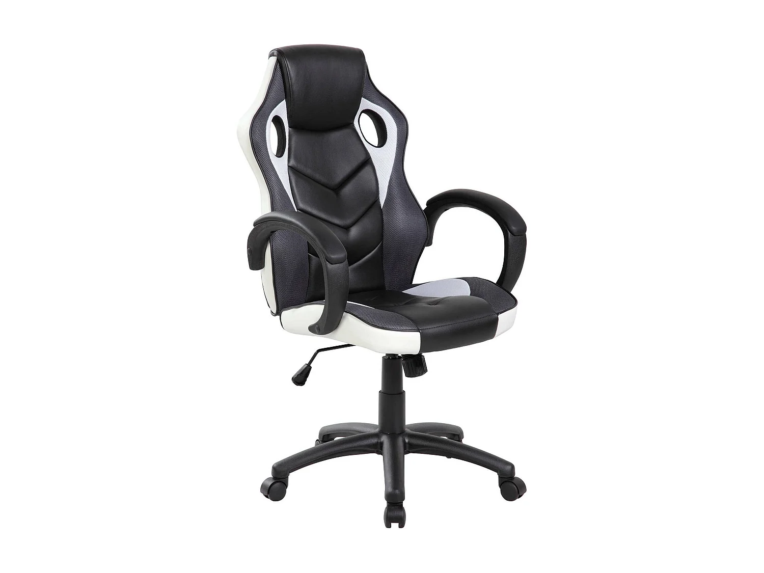 Gaming-Stühl Caloundra, Gaming-Sessel für Erwachsene, Schreibtischstuhl, 66x61h104/114 cm, Schwarz und WeiÃŸ