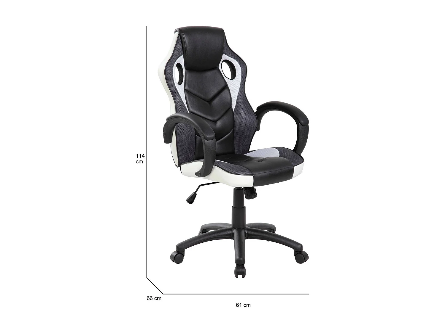 Chaise de jeu Caloundra, Fauteuil de jeu pour adultes, Chaise de bureau, 66x61h104/114 cm, Noir et Blanc