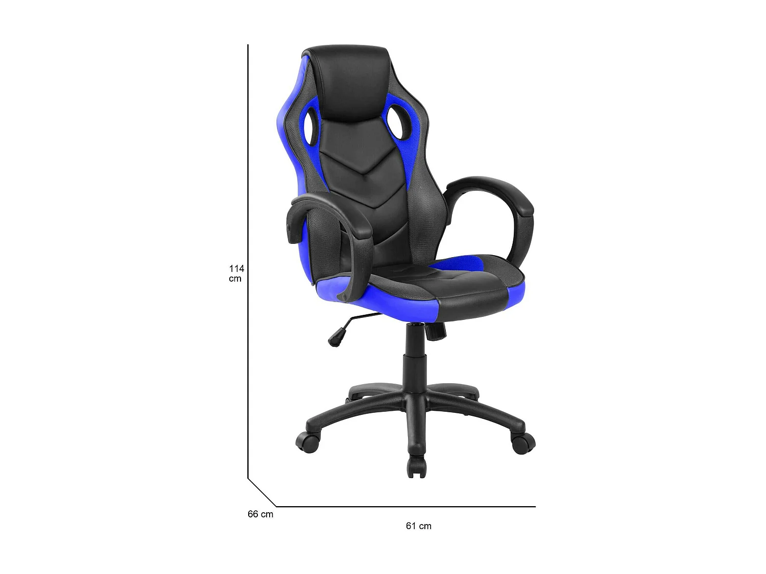Gaming-Stühl Caloundra, Gaming-Sessel für Erwachsene, Schreibtischstuhl, 66x61h104/114 cm, Schwarz und Blau