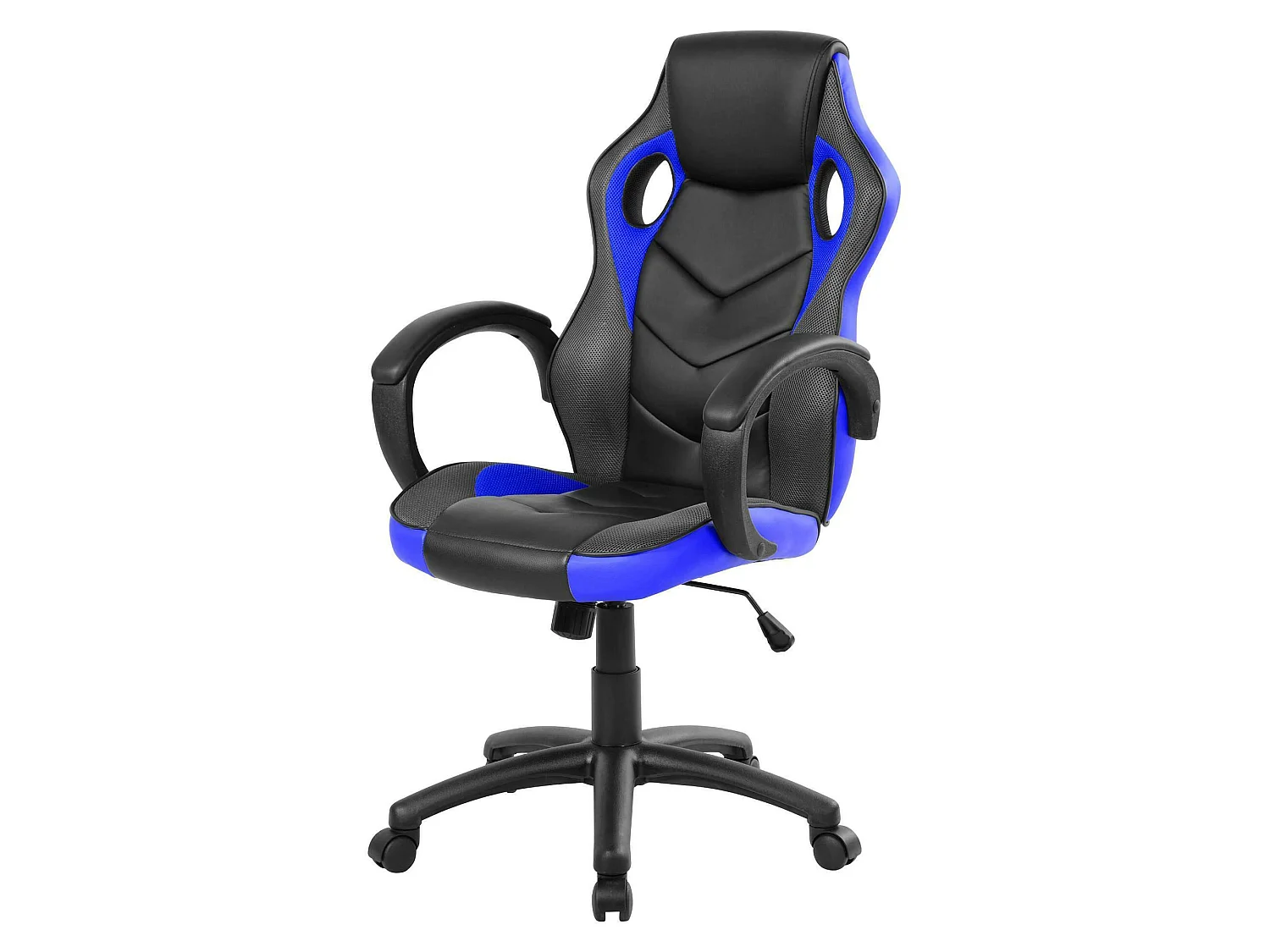 Chaise de jeu Caloundra, Fauteuil de jeu pour adultes, Chaise de bureau, 66x61h104/114 cm, Noir et Bleu