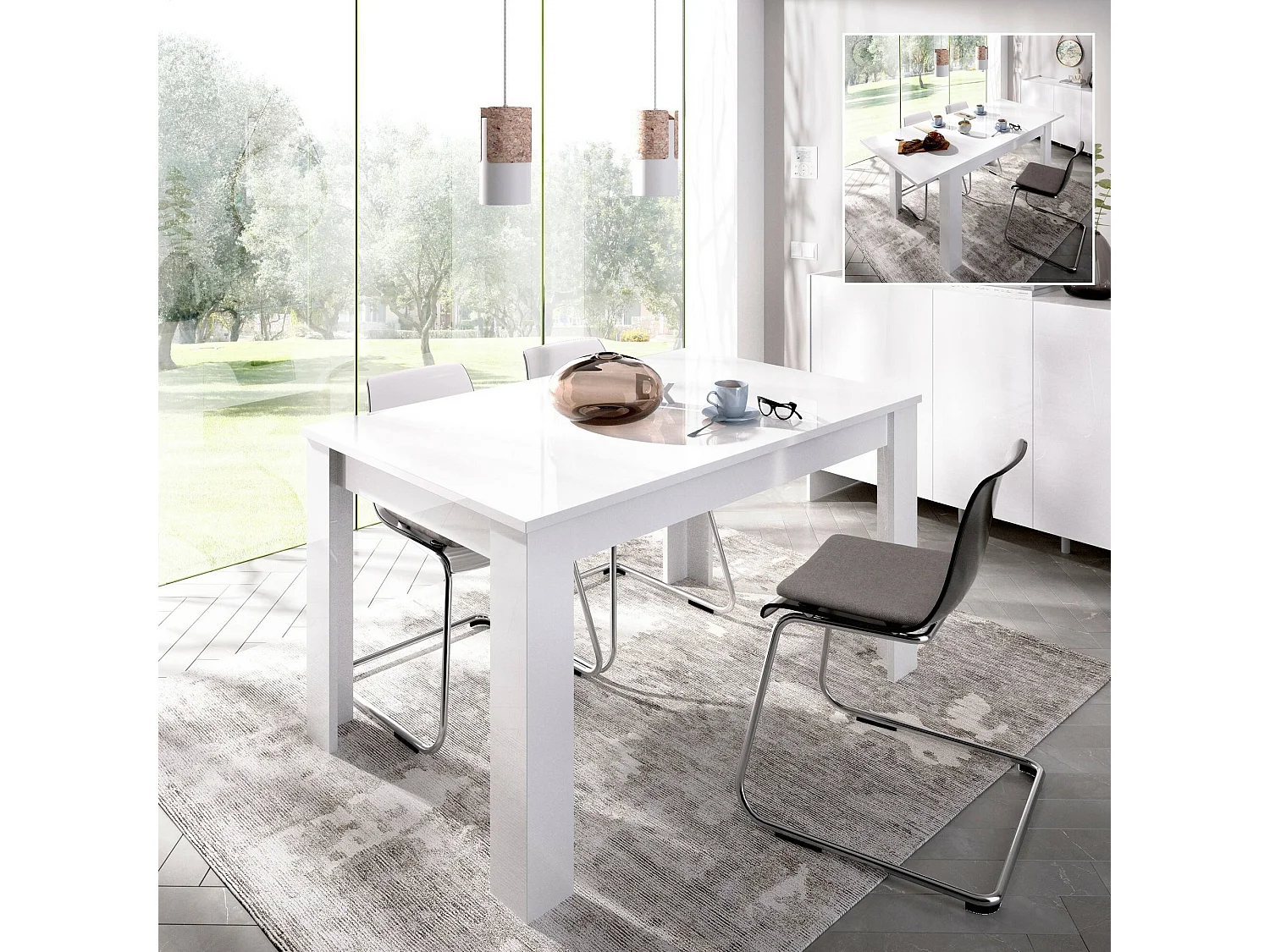 Dalice uitschuifbare tafel, Uitschuifbare console voor eetkamer, Opengaande keukentafel met verlengstuk, 140/190x90h78 cm, Glanzend wit