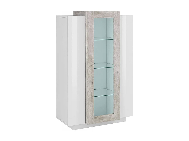 Vitrina Dfrutt, Aparador con tres puertas, Mueble de salón multiusos, 100% Made in Italy, cm 80x38h121, Blanco brillo y Cemento