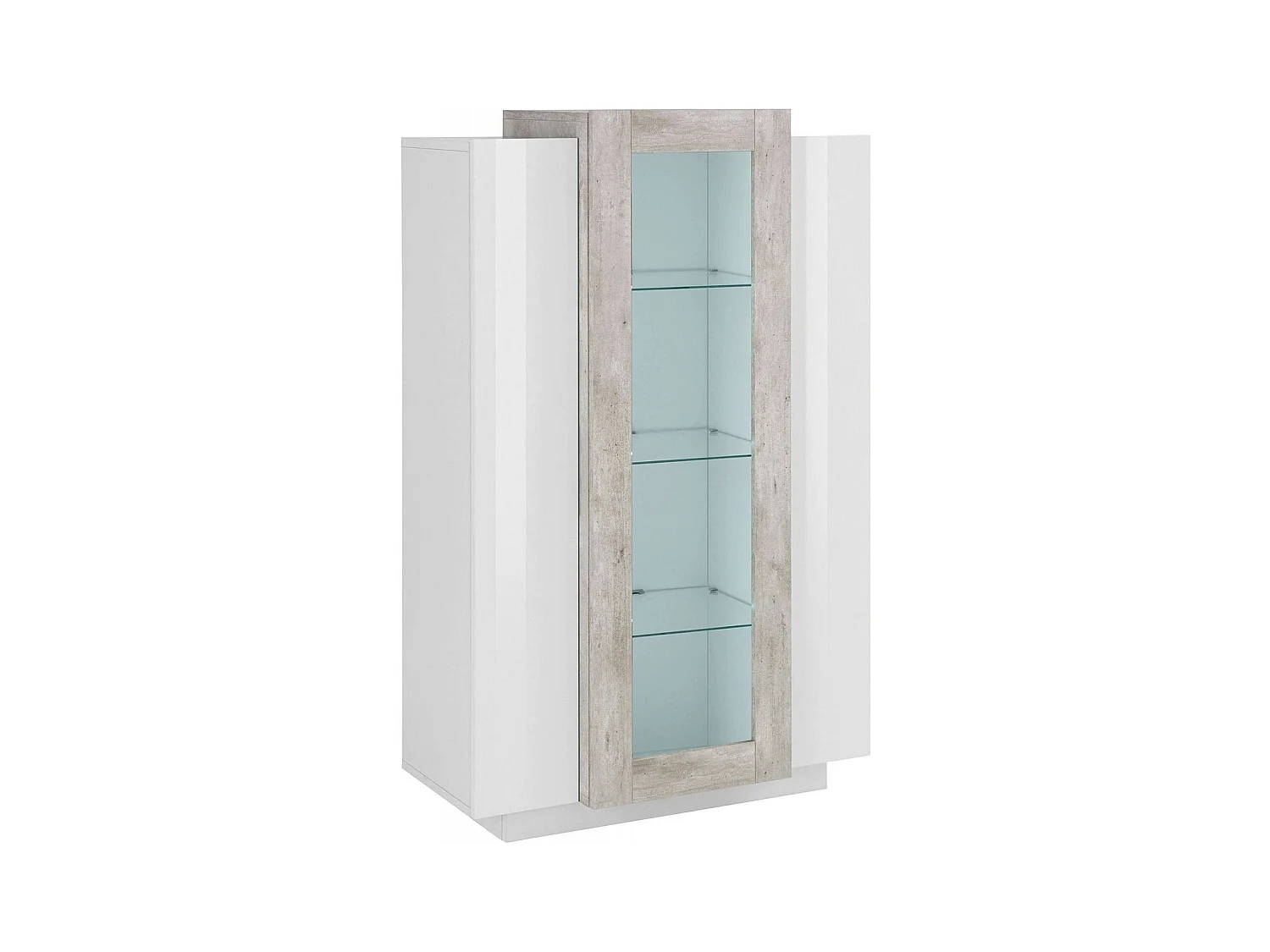 Dmora - Vetrina Ablaze, cm 80x38h121, Bianco lucido e Cemento