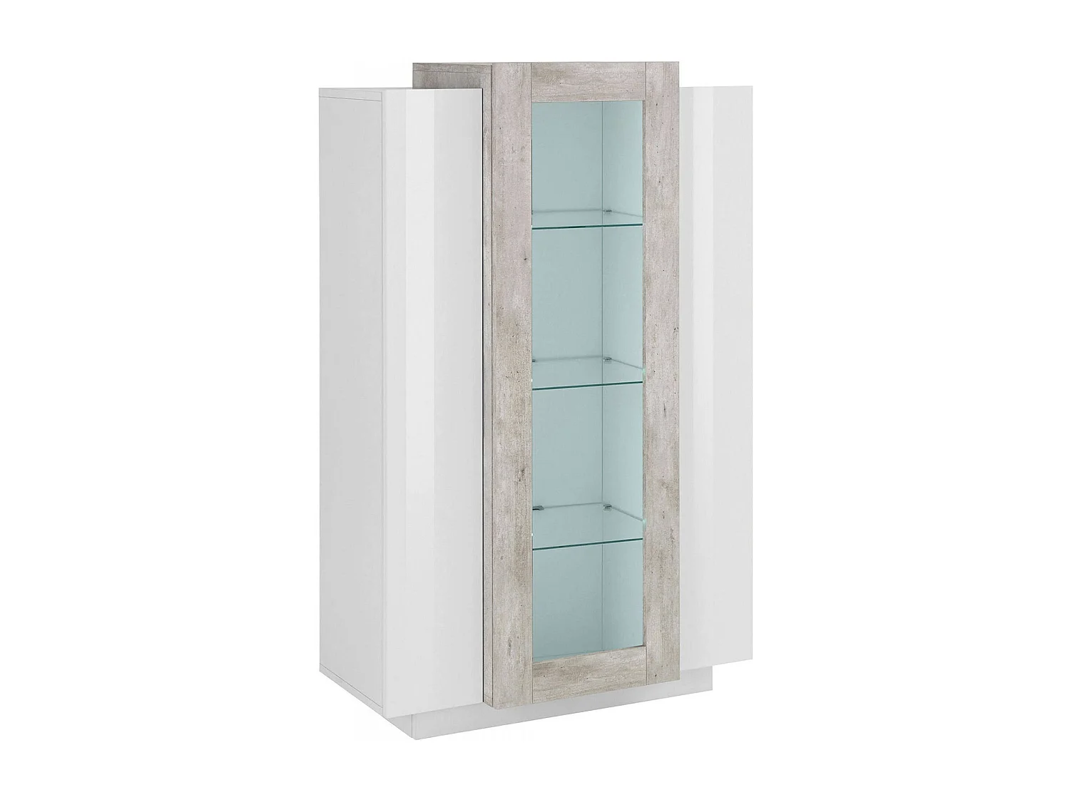 Vitrine Dfrutt, Buffet à trois portes, Meuble de salon polyvalent, 100% Made in Italy, 80x38h121 cm, Blanc brillant et ciment