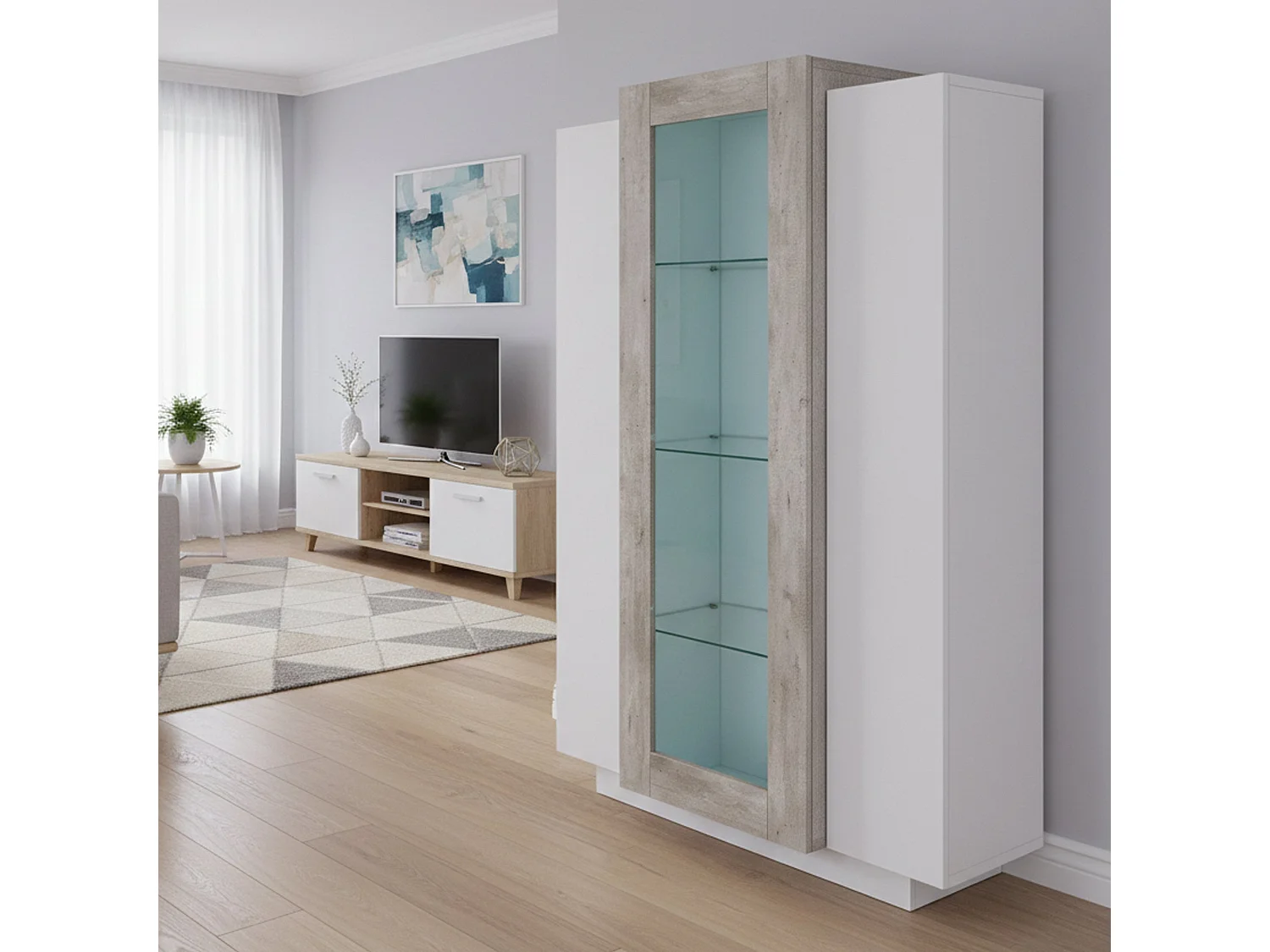 Vetrina Ablaze, 7 Ripiani Made in Italy, 38x80x121h cm Bianco Lucido, Mobile Espositore