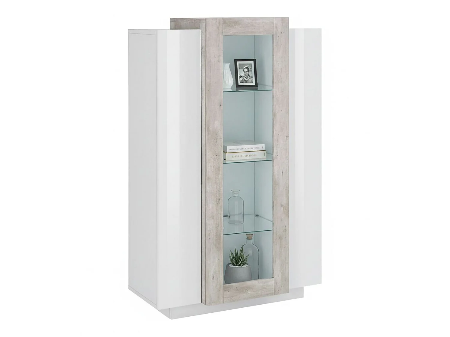Vitrine Dfrutt, Buffet à trois portes, Meuble de salon polyvalent, 100% Made in Italy, 80x38h121 cm, Blanc brillant et ciment