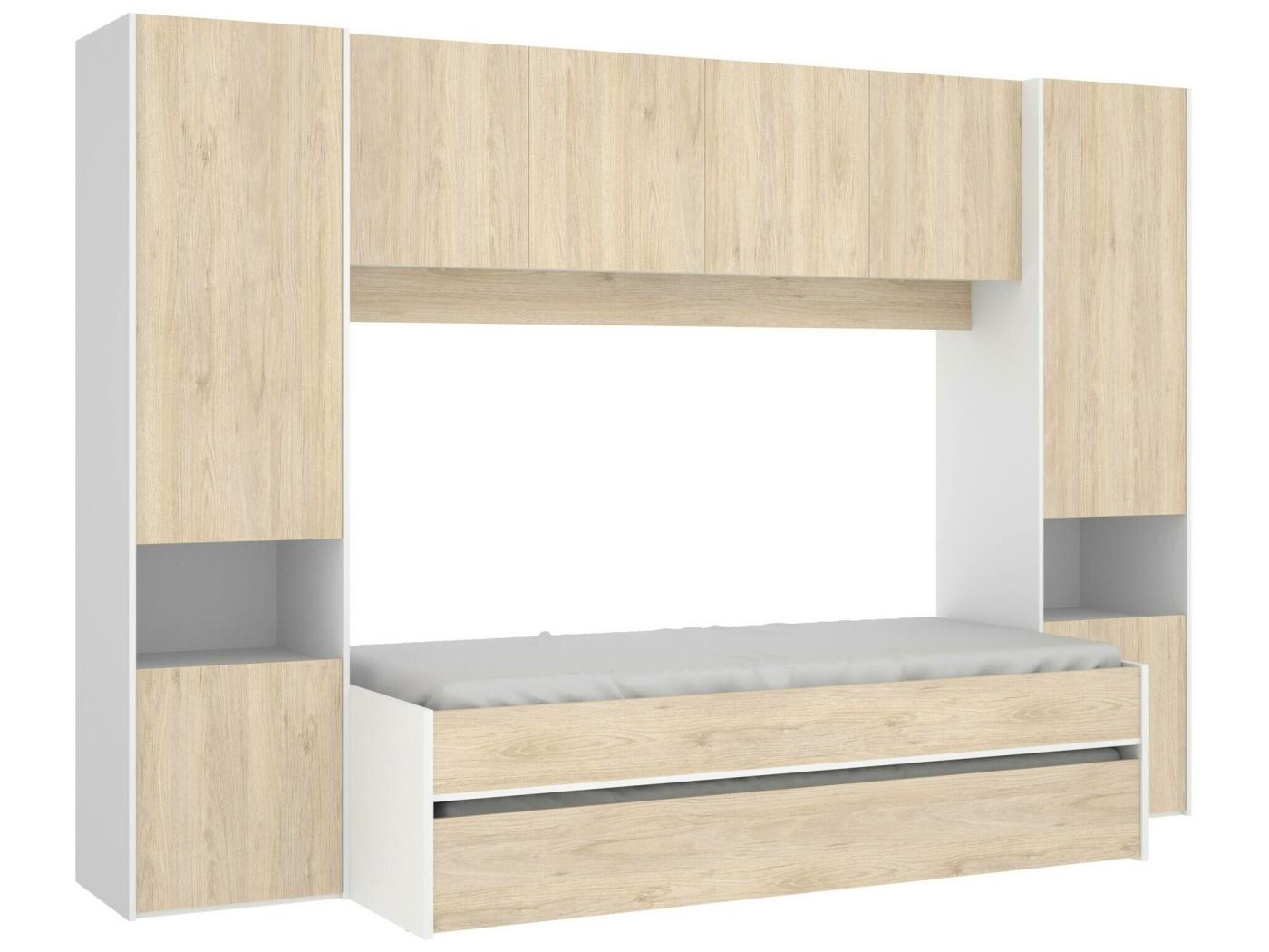 Cameretta Completa Venturosa Per Bambini - Letto A Ponte Con Armadio E Cassettone, Rovere E Bianco