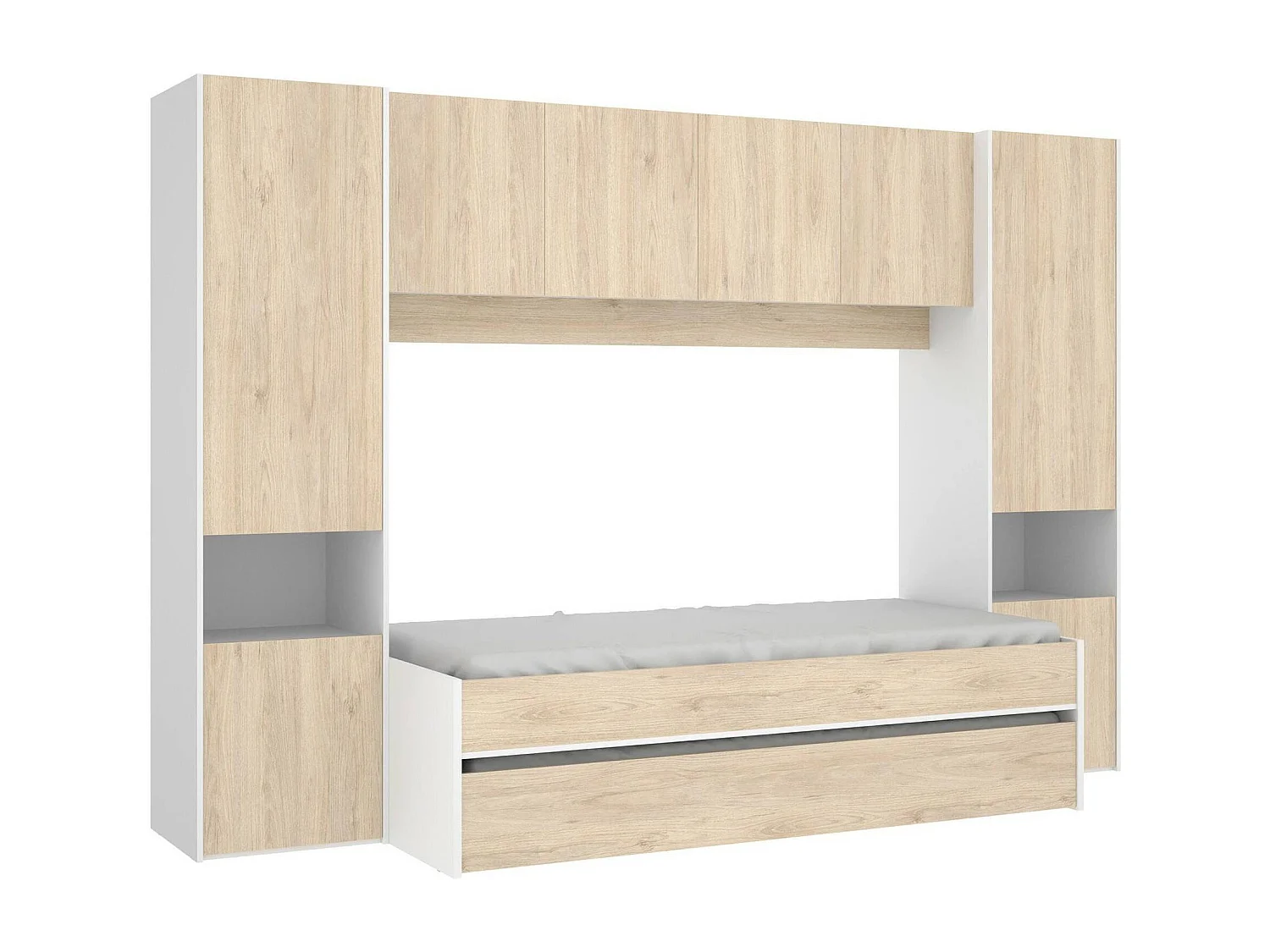 Dmora - Composizione camera da letto Giustizia, 303x97h203 cm, Rovere e Bianco