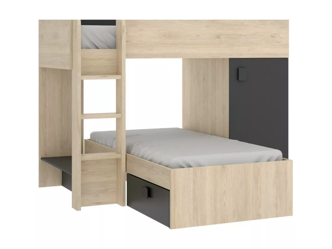 Kauf Unique Kinderbett Dguerci, Komplettes Schlafzimmer mit Kleiderschrank und Schubladen, Etagenbettkomposition mit zwei Einzelbetten, 255x112h150 cm, Eiche und Anthrazit