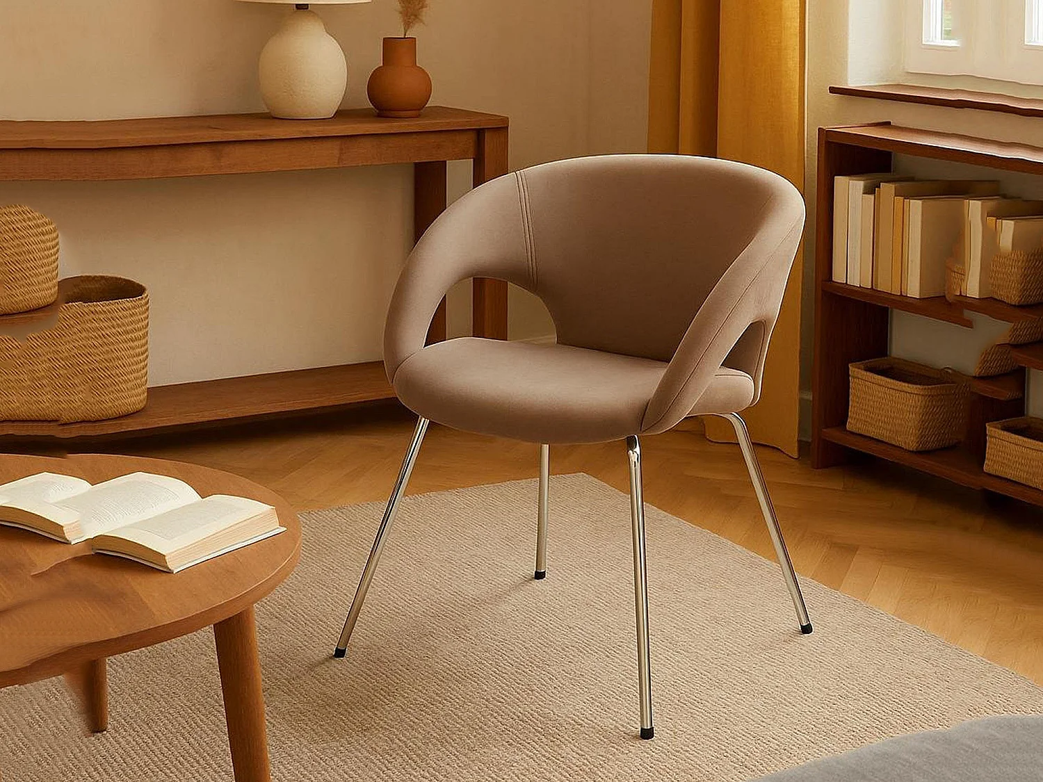 Chaise de bureau Dagudel, Chaise d'attente avec accoudoirs pour le bureau, Chaise d'attente ergonomique, 58x59h72 cm, Marron