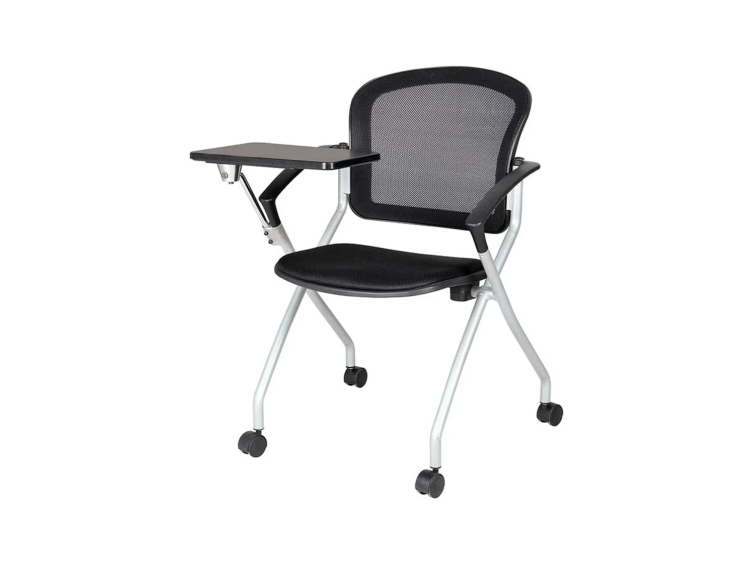 Dfriso bureaustoel, Wachtkamerstoel met armleuning en tablet, Ergonomische wachtstoel, 61x49h84 cm, Zwart