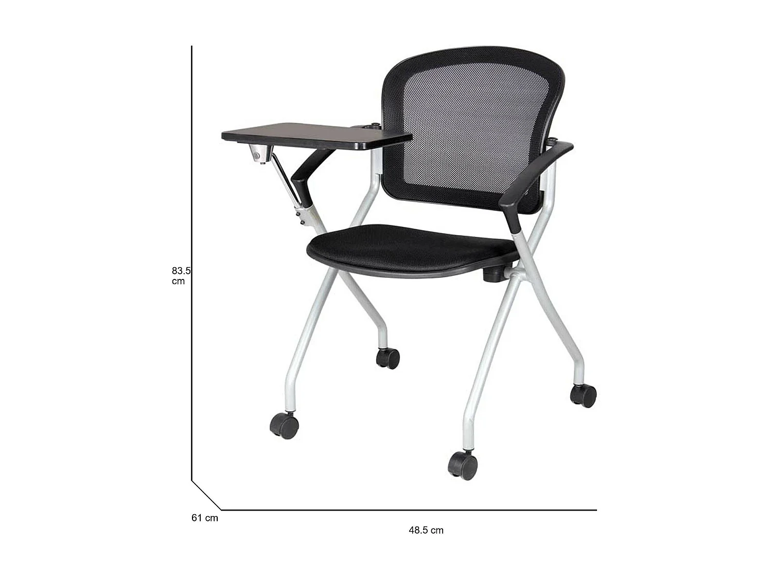 Silla de oficina Dfriso, Silla de sala de espera con reposabrazos y tableta, Silla de espera ergonómica, 61x49h84 cm, Negro