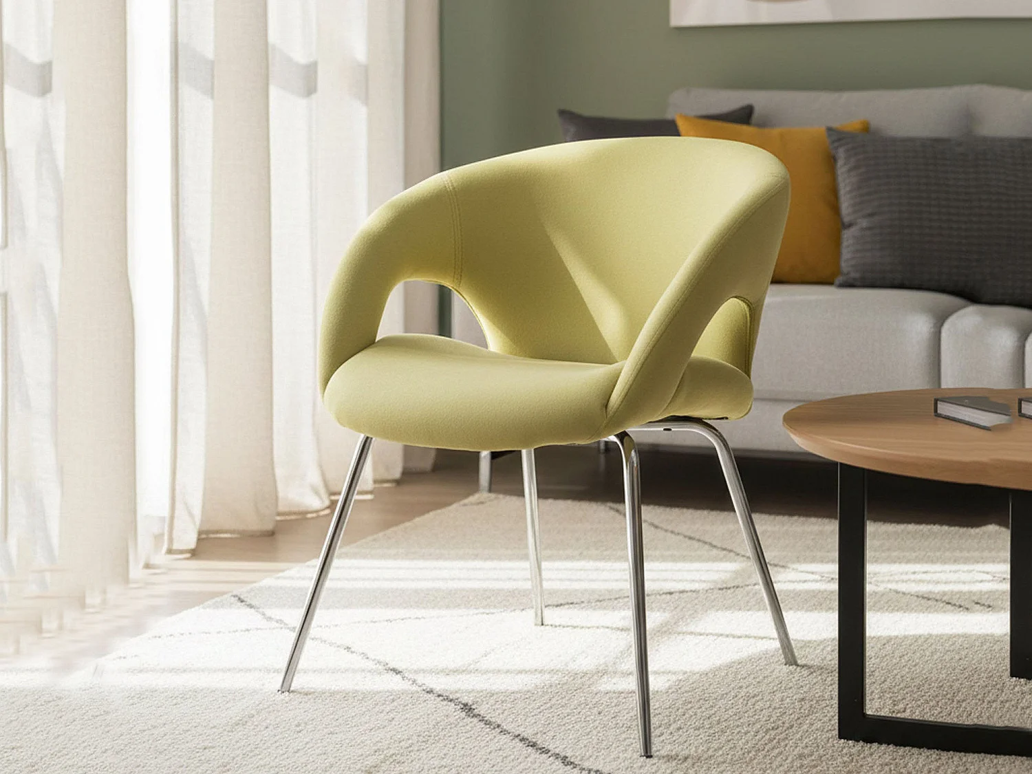 Cadeira de escritório Dagudel, Assento de espera com braços para escritório, Assento de espera ergonômico, 58x59h72 cm, Amarelo
