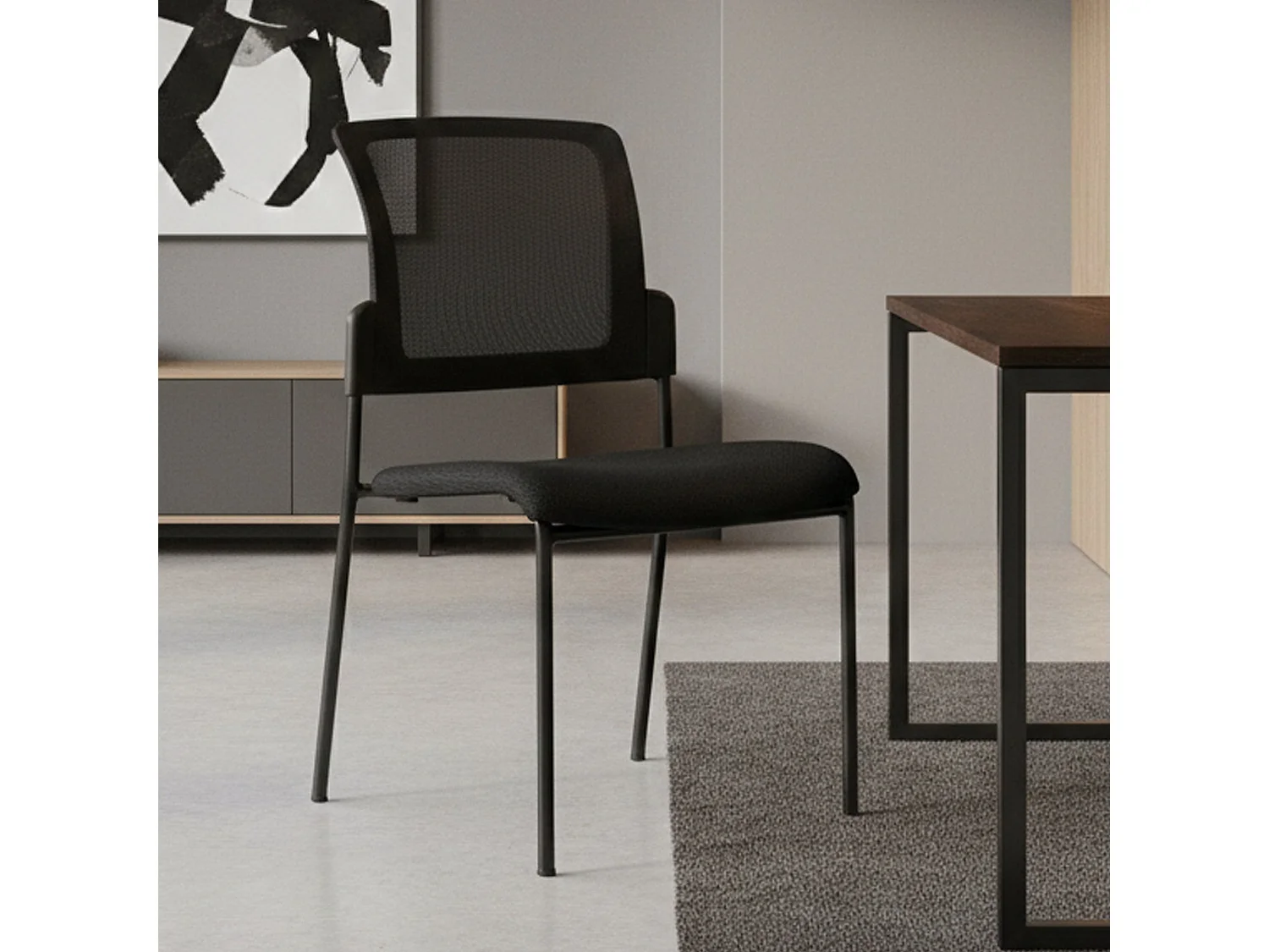 Bürostuhl Dangor, Gepolsterter Wartezimmerstuhl, Ergonomischer Wartestuhl, 58x47h87 cm, Schwarz