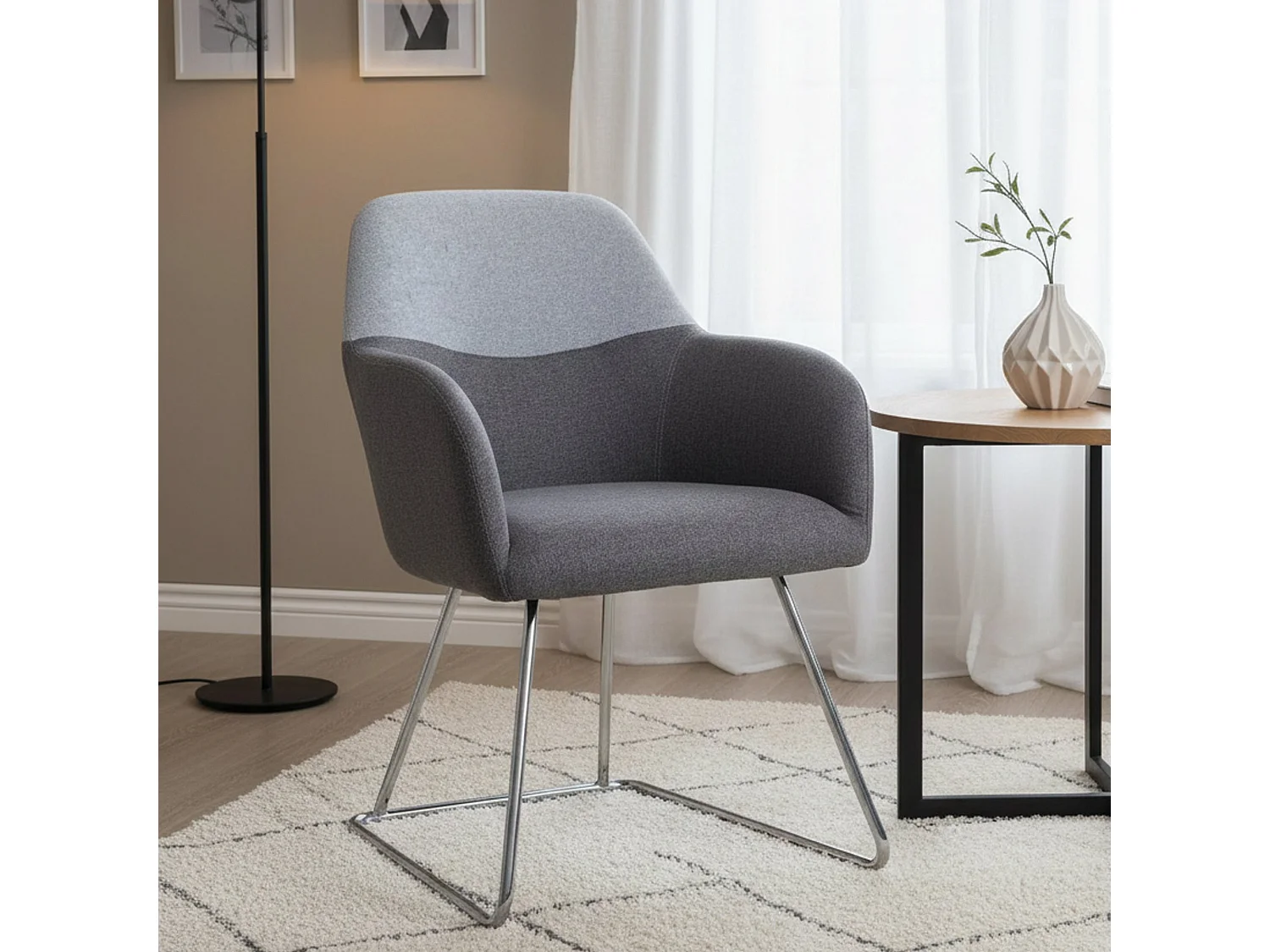 Bürostuhl Dmioni, Wartestuhl mit Armlehnen für Büro, Ergonomischer Wartestuhl, 62x57h83 cm, Grau