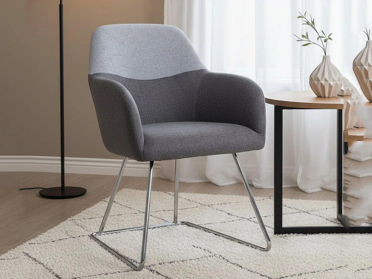 Bürostuhl Dmioni, Wartestuhl mit Armlehnen für Büro, Ergonomischer Wartestuhl, 62x57h83 cm, Grau