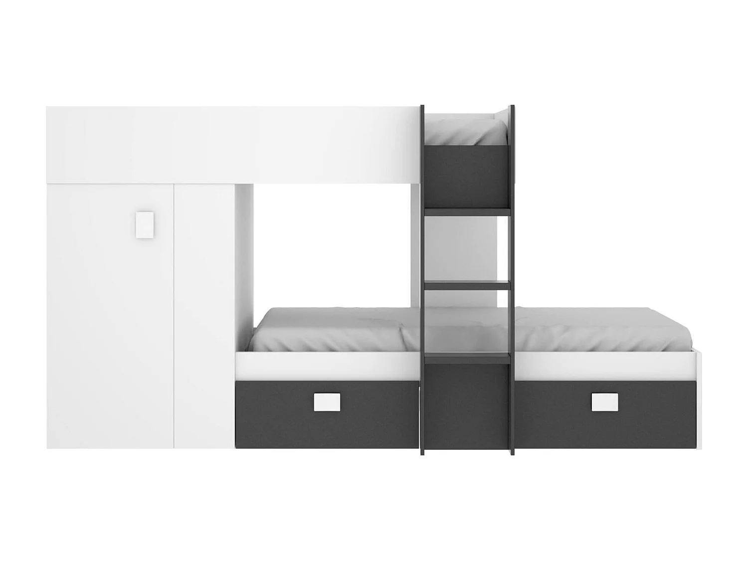 Dmora Composizione Camera da Letto Cevedale 111x271x150h cm Bianco Antracite 2 Cassetti Reversibile, Dimensione Materasso 190x92 cm
