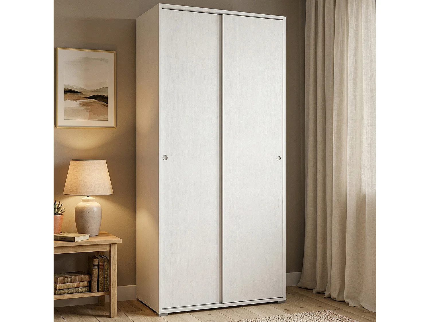Armoire Dbuti, armoire avec 2 portes coulissantes et 4 étagères, mobilier de chambre polyvalent moderne, 100% Made in Italy, 90x45h195 cm, Blanc