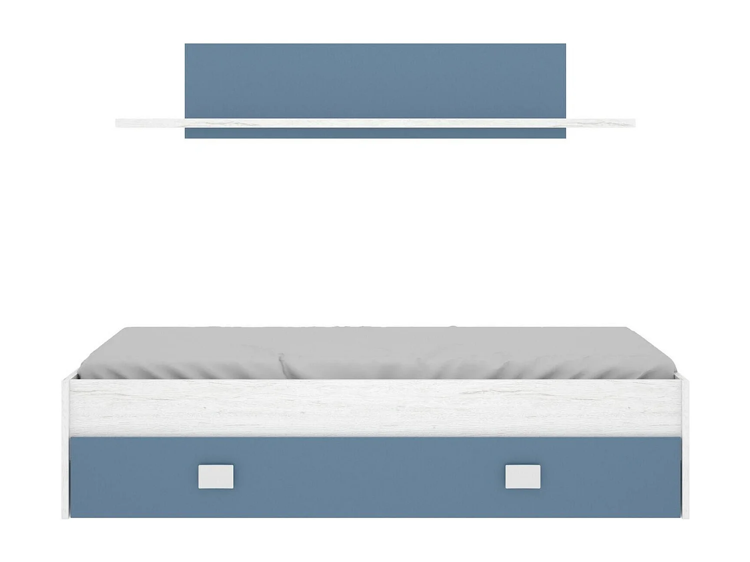 Lit enfant Monviso, Lit coffre pour chambres, Structure de lit simple avec tiroirs et étagère, 195x97h44 cm, Blanc et Bleu