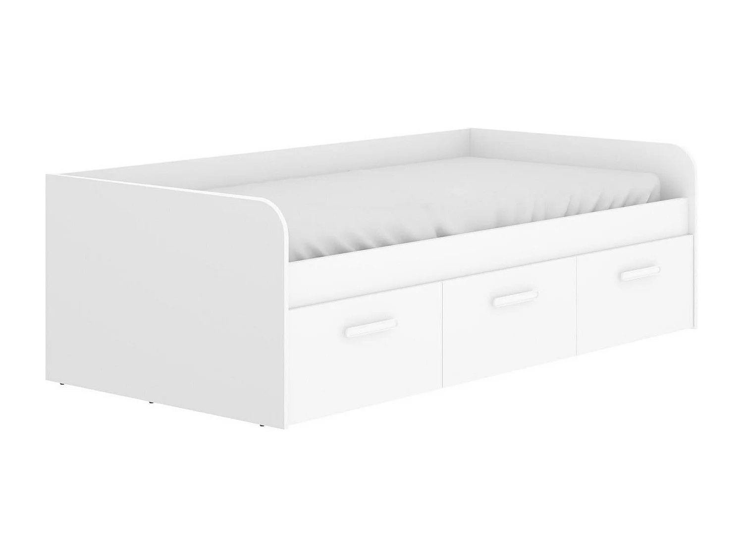 Kinderbett Adamello, Bettkasten für Schlafzimmer, Struktur für Einzelbett mit 3 Schubladen, 194 x 97 x 60 cm, WeiÃŸ