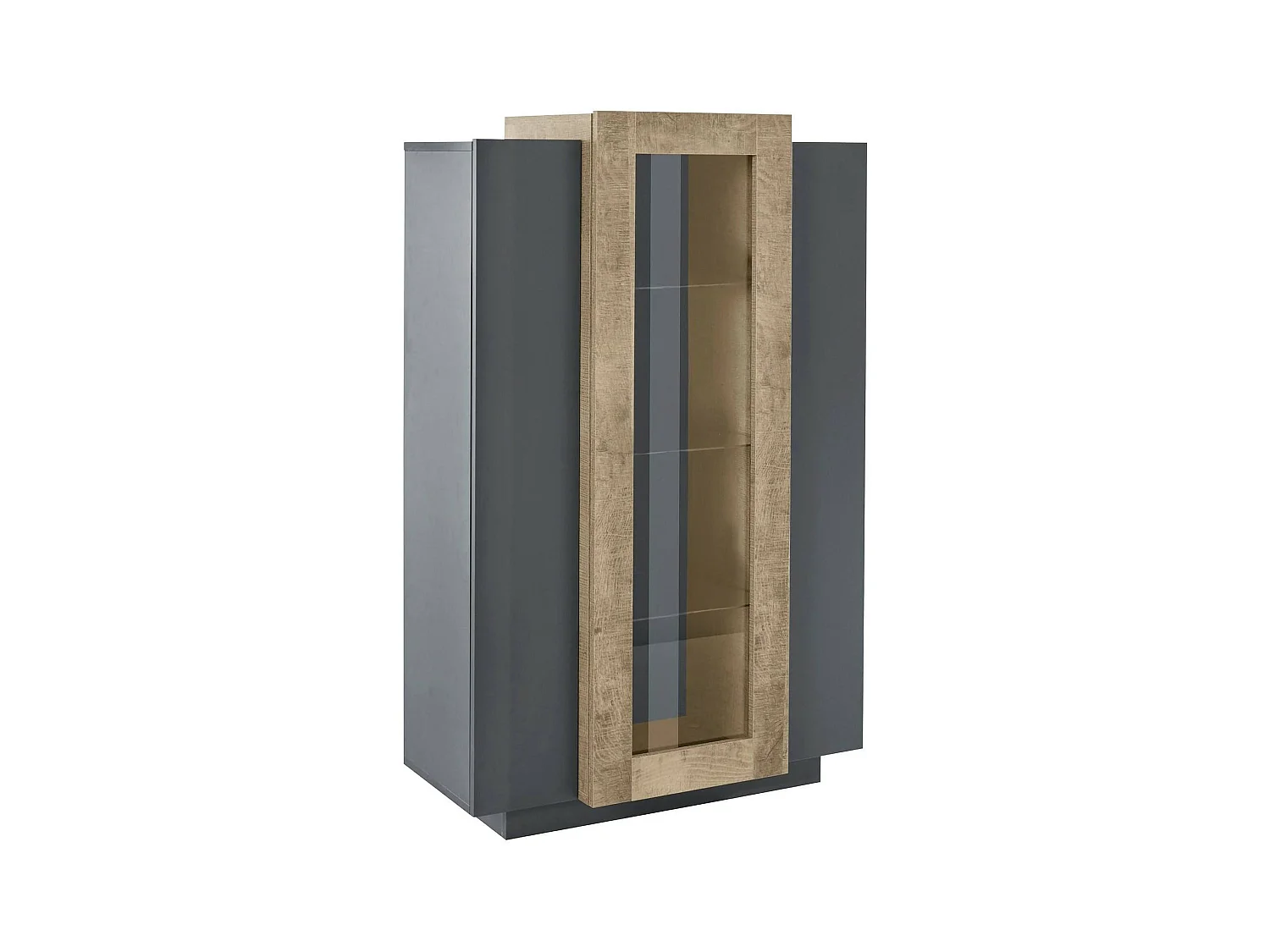 Vitrine Dfrutt, Buffet à trois portes, Meuble de salon polyvalent, 100% Made in Italy, 80x38h121 cm, Anthracite et Érable
