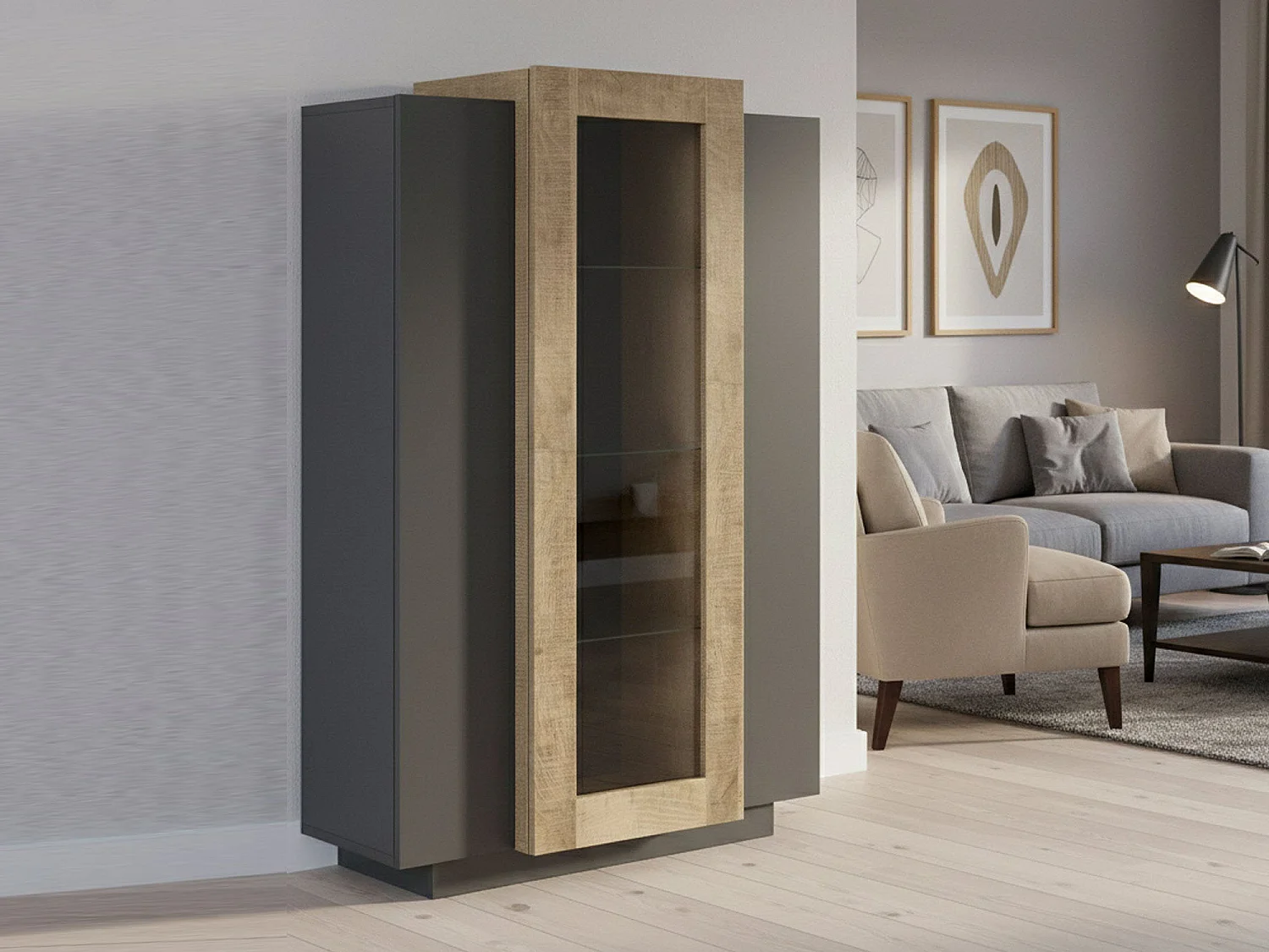 Vetrina Ablaze, 7 Ripiani Made in Italy, 38x80x121h cm Nero Antracite, Mobile Espositore